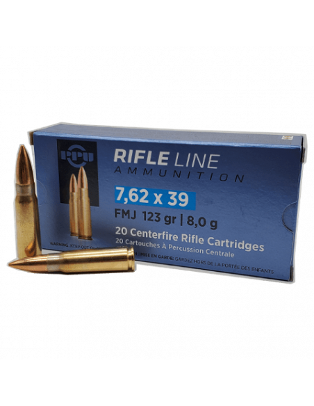 Cartouches 7.62x 39 rifle line PPU 123 Grain FMJ en boite de 20